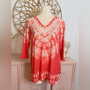 Chico's Red and White Tie-Dye Tunic‎ size 1 (Medium)